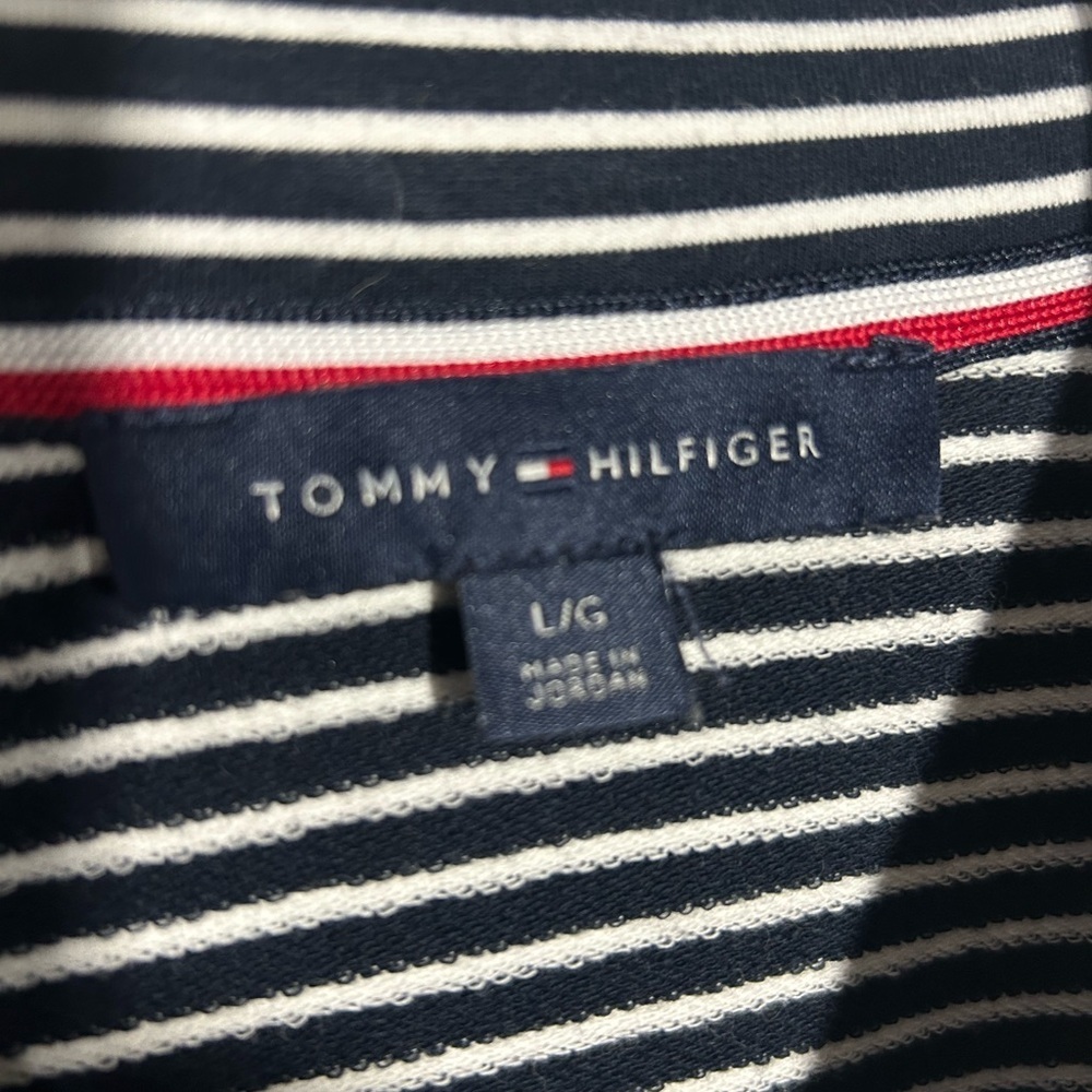 Tommy Hilfiger Striped Puff Sleeve Open Blazer Jacket Navy Large Gold Button - Picture 6 of 16